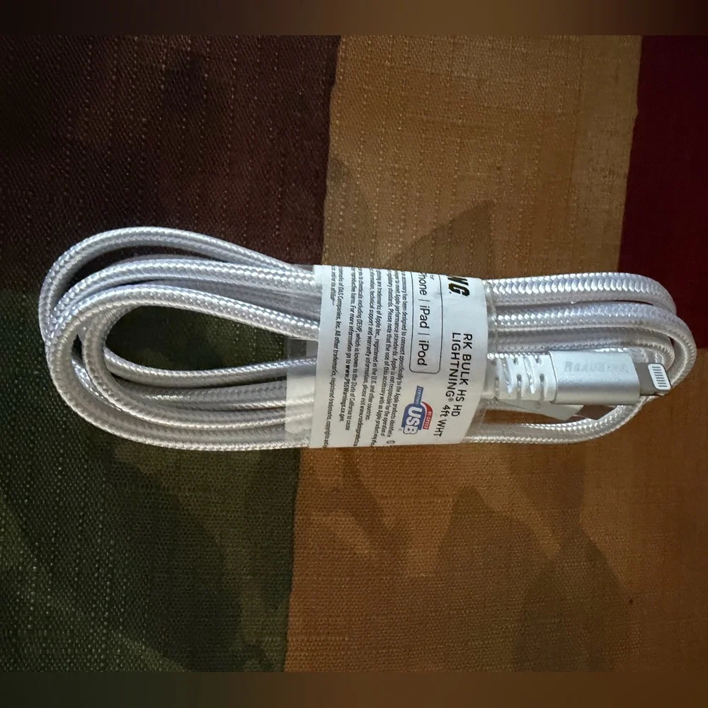 Road King Heavy Duty Lightning to USB C Cable - White - New 4 Ft Nylon Braided